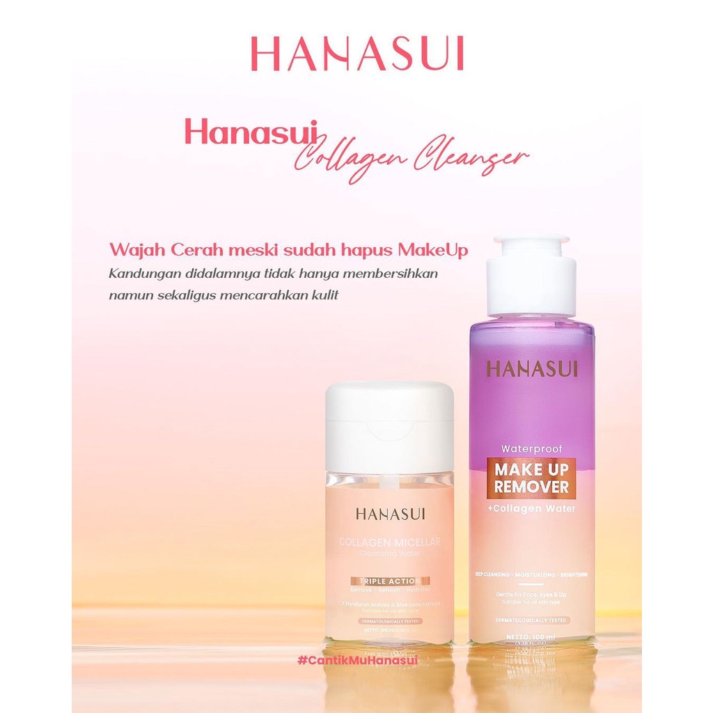Jual HANASUI Collagen Micellar Cleansing Water / Makeup Remover + Collagen Water 100ml / Fix
