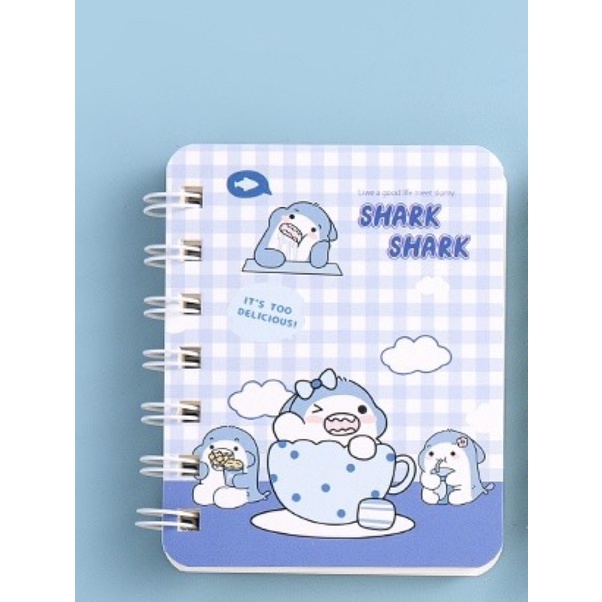 Jual notebook a7 notes notepad ring motif hiu lucu biru blue baby shark ...