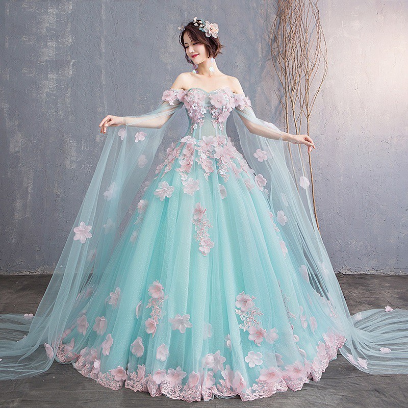 Jual Gaun Pengantin 1812035 Hijau Tosca Ekor Wedding Gown | Shopee