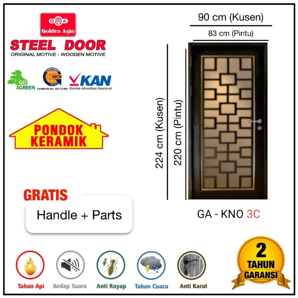Steel Door Pintu Baja Golden Agin Single Door GA - KNO 3C
