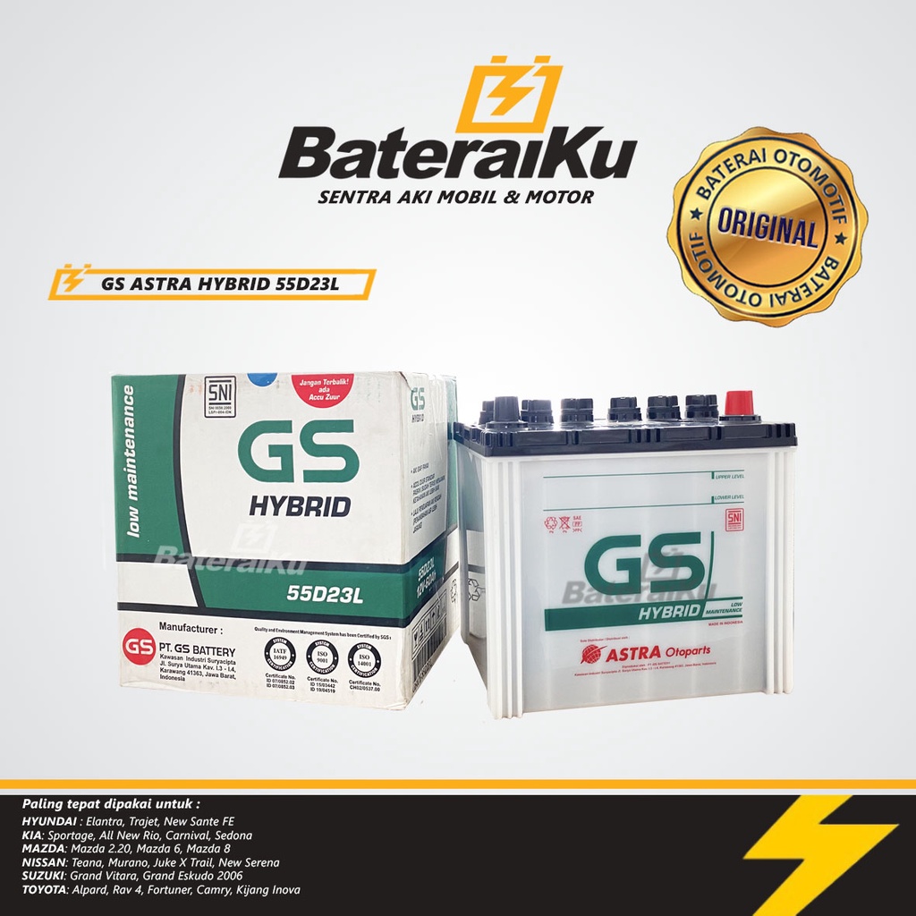 Jual Aki Gs Astra Hybrid 55D23L Aki Basah Aki Mobil Toyota Innova