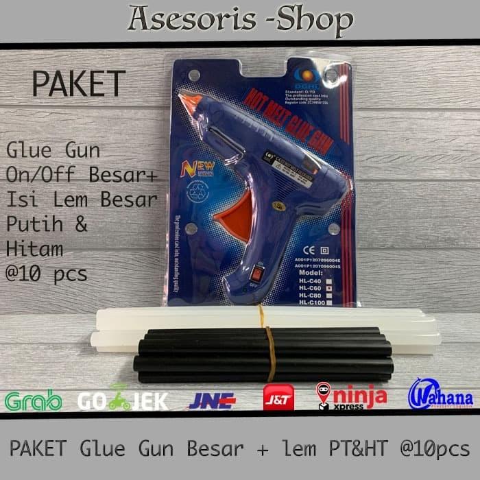 Jual Lem | Paket Glue Gun On/Off Besar + Isi Lem Putih Tw + Hitam Besar ...