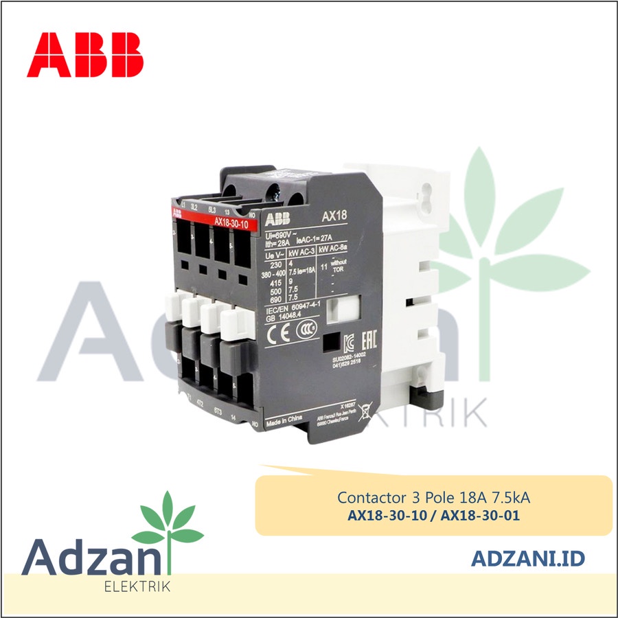 Jual ABB Contactor 7.5kW AX18-30 18A 220VAC Kontaktor 1SBL921074R80 1NC ...