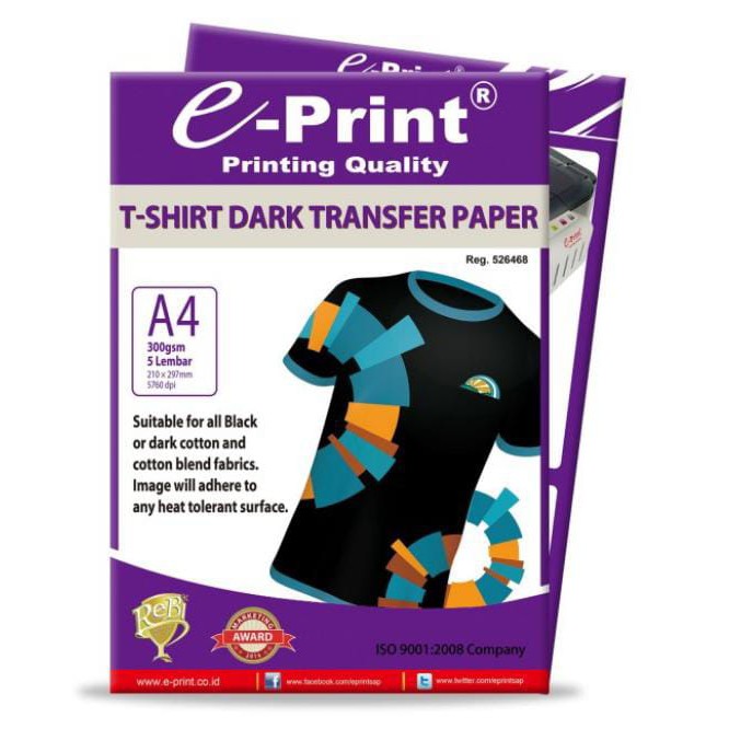 Jual e-Print T-Shirt Transfer Paper Dark A4 -Kertas Print Sablon 5 ...