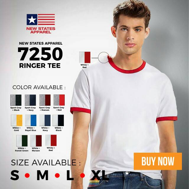 Jual Kaos Polos New States Apparel NSA 7250 Premium Cotton Ringer Tee ...