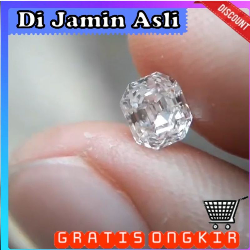 Jual natural asli berlian putih diamond persegi super batu cincin alam ...