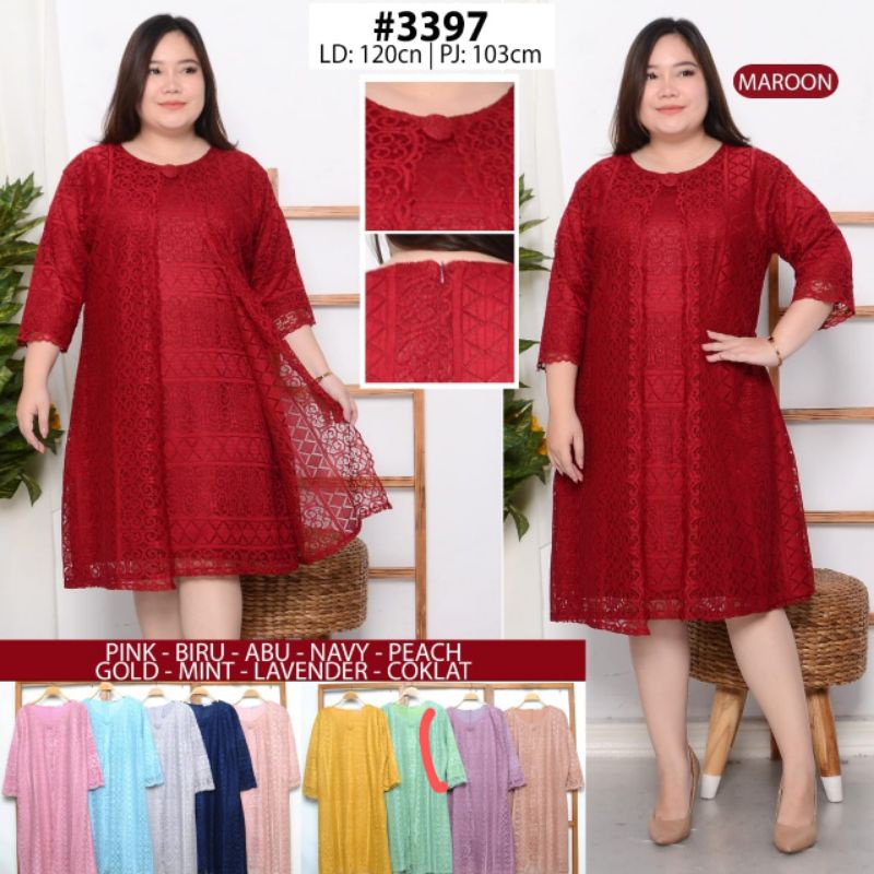 Jual DRESS JUMBO Full Brokat Buka Tutup Bisa COD | Shopee Indonesia