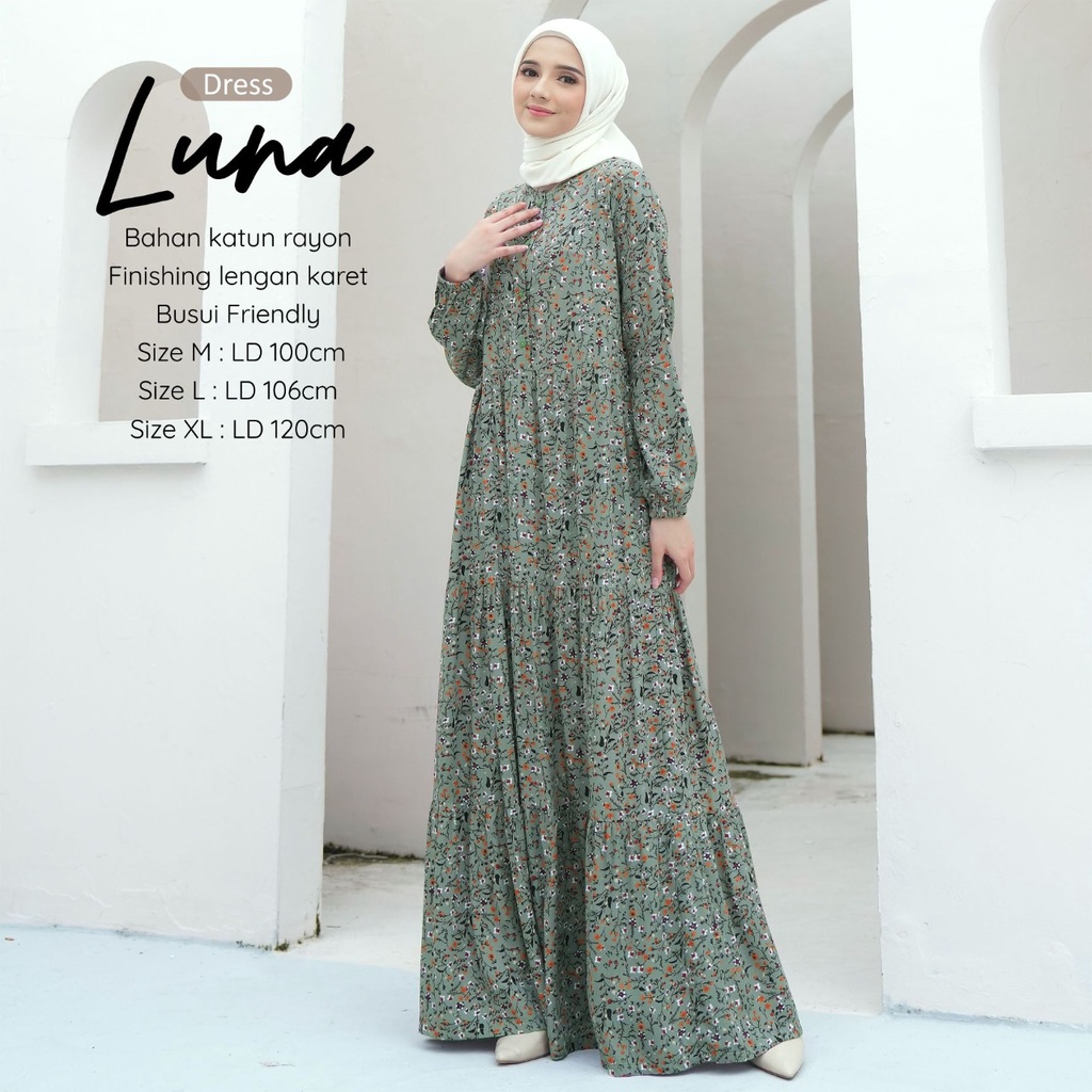 Jual COD gamis Luna baju wanita dewasa kekinian bahan katun rayon