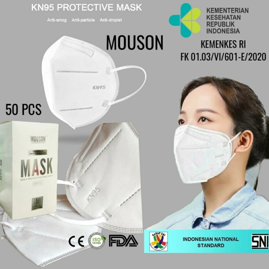 Jual Masker KN Mouson Ply Earloop Disposable Mask Masker Premium Putih Kemasan Dus Harga