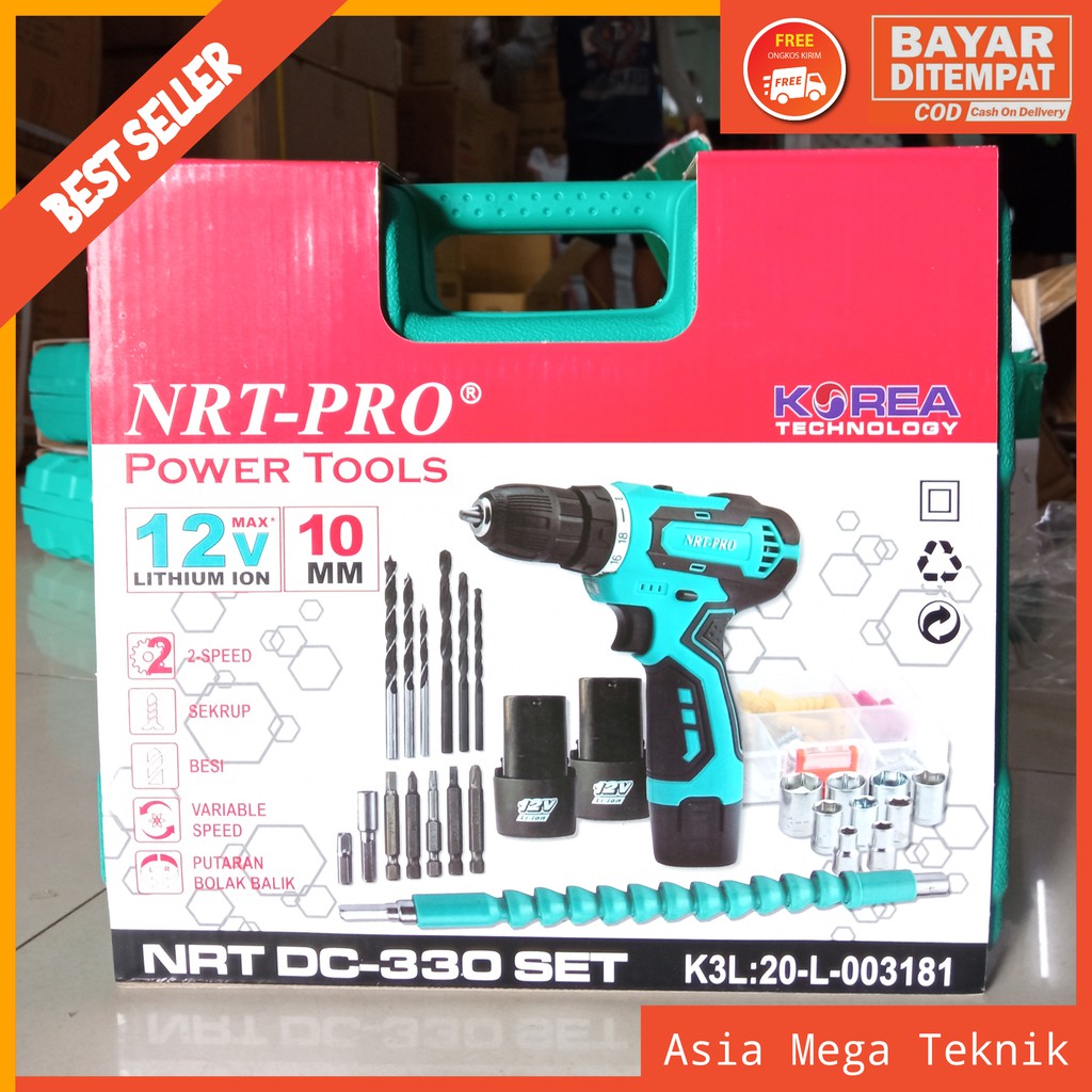 Jual Nrt Pro Dc Bor Cordless Drill Paket Set Pcs Baterai Batre