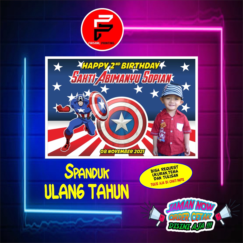 Jual Banner Spanduk Ulang tahun Tema Captain Ukuran 1.2 x 0.8 meter ...
