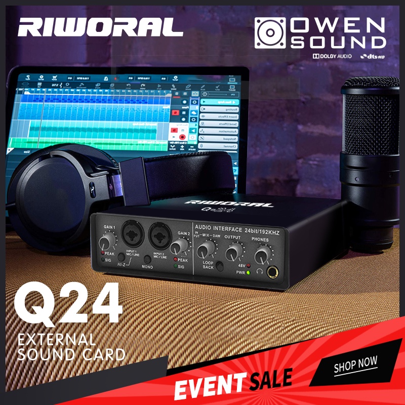 Jual RIWORAL Q24 24BIT/192KHZ high resolution professional external sound card, XLR/6.35mm/RCA