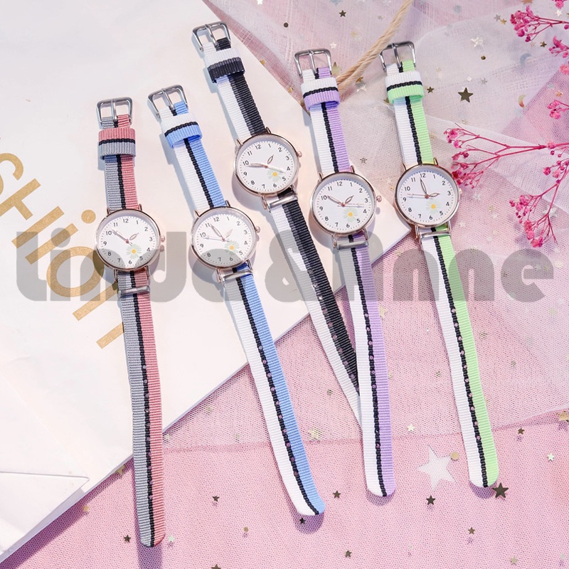 Jual Jam Tangan Analog Wanita Gaya Strap Canvas WarnaWarni Dial Bulat
