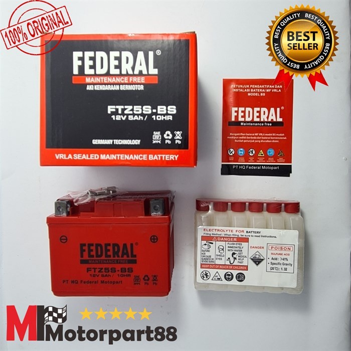 Jual Aki Kering Aki Motor GTZ 5S GTZ-5S 12V 5AH / 10HR FEDERAL | Shopee