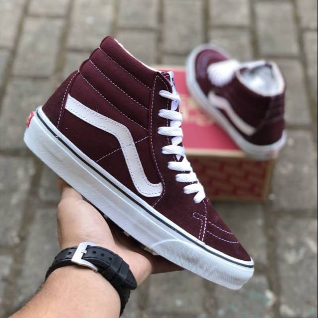 Jual Sepatu Vans SK8 HI High Classic Port Royal Maroon White BNIB ORIGINAL Premium Shopee Indonesia