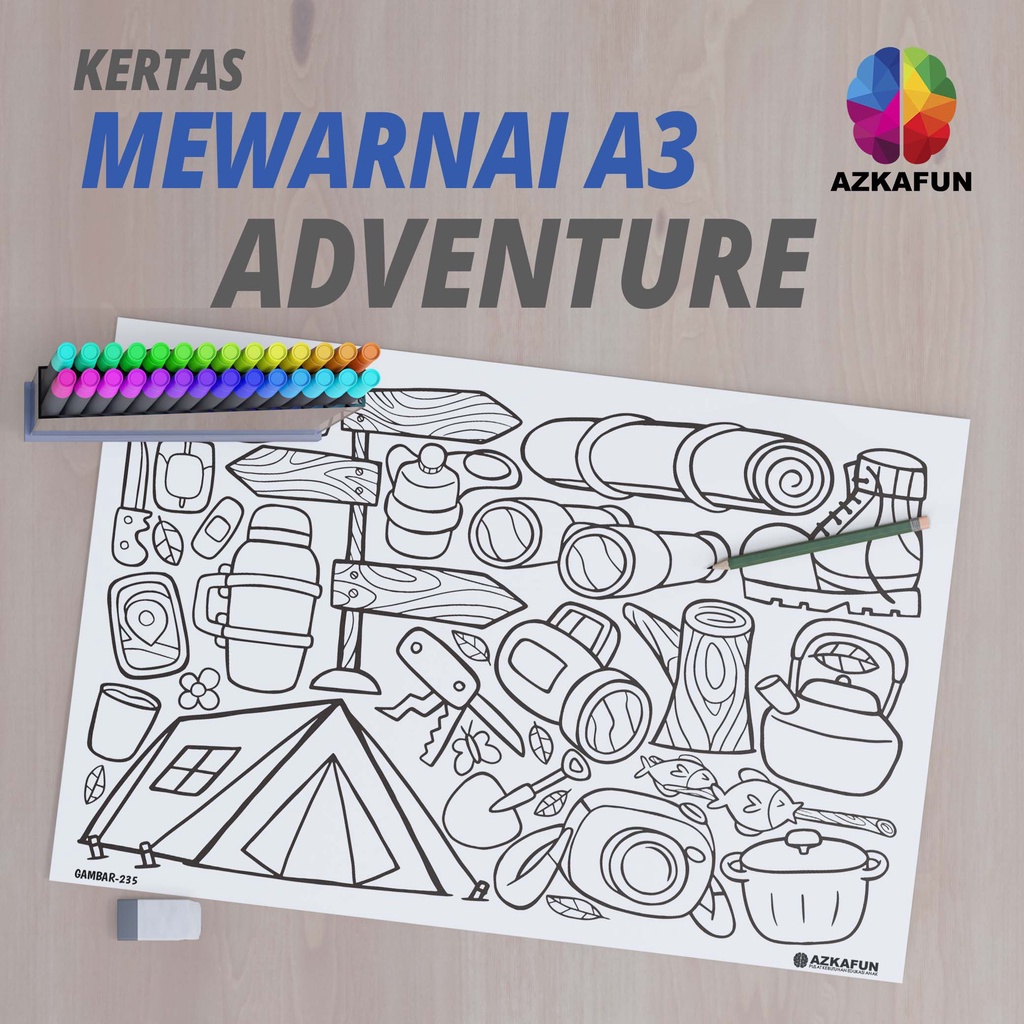 Jual Kertas Mewarnai A3 ADVENTURE - Mewarnai tema adventure camping ...