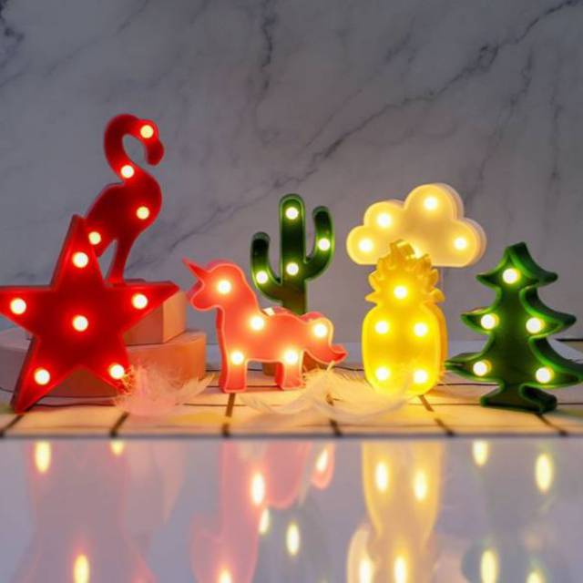 Jual [MINI] Flamingo Cactus Pineapple lamp / Marquee led light / Lampu