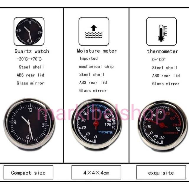 Jual DEKORASI INTERIOR MOBIL JAM THERMOMETER HYGROMETER CAR (3pc ...