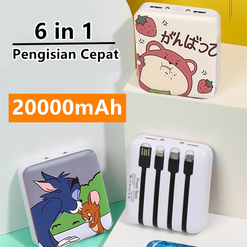 Jual 20000mAh Powerbank Built in Cable Fast Charging Portable Power