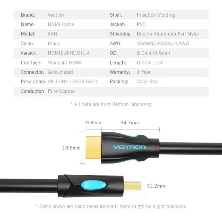 Vention AAO Kabel HDMi Male to Male - 15 Meter