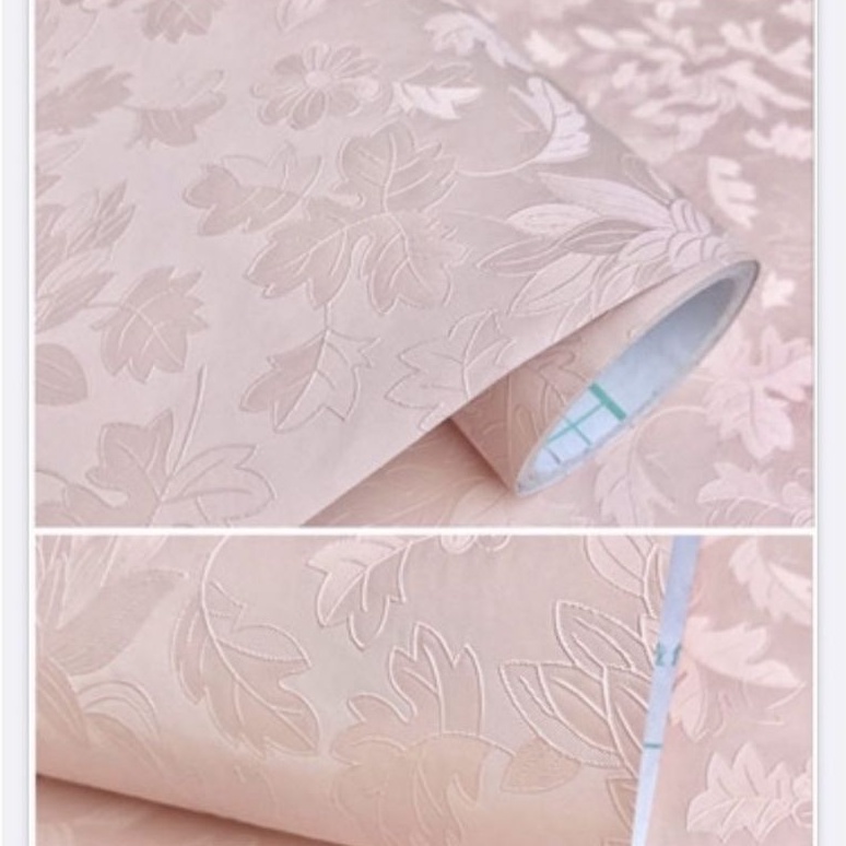 Jual Wallpaper Dinding Pink Polos Bertekstur Daun Mewah Elegan Premium