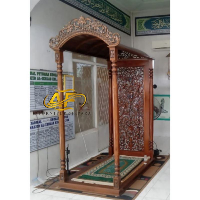 Jual Mihrab Masjid Tempat Imam Mihrab Kayu Jati Ful Ukiran Mewah