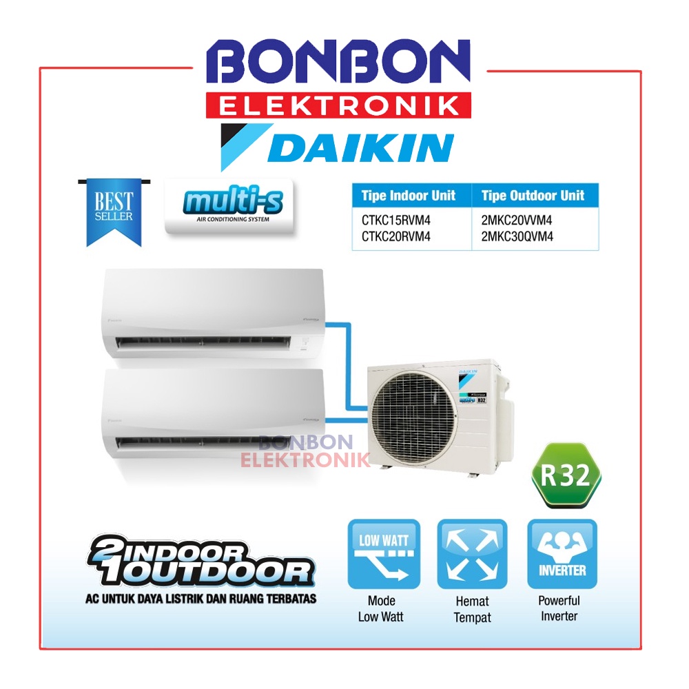 Jual Daikin AC Multi S 1/2 PK + 3/4 PK 2MKC20 2 Koneksi Inverter ...