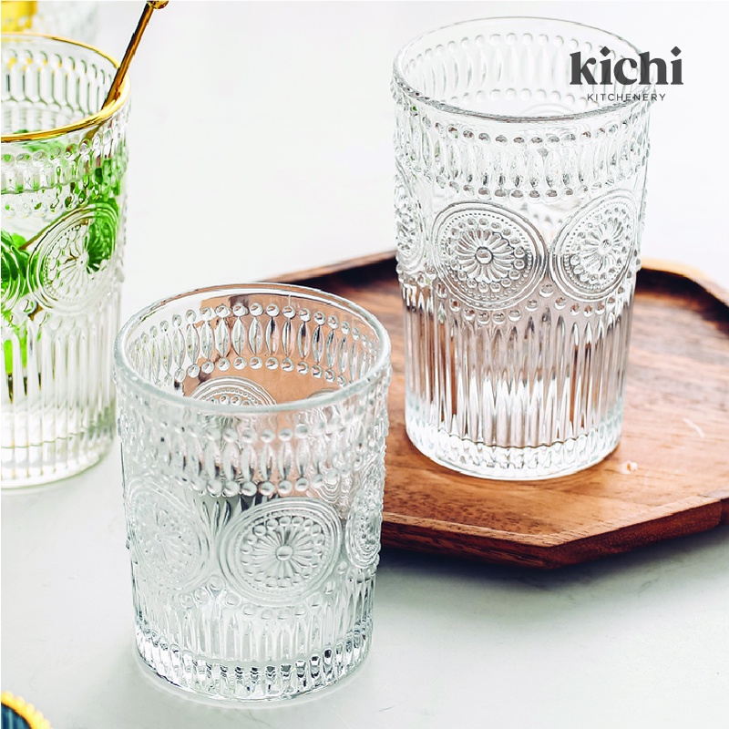 Jual Haru Vintage Retro Flower Pattern Drinking Glass Gelas Kaca Kopi Aesthetic Estetik Korea 9929