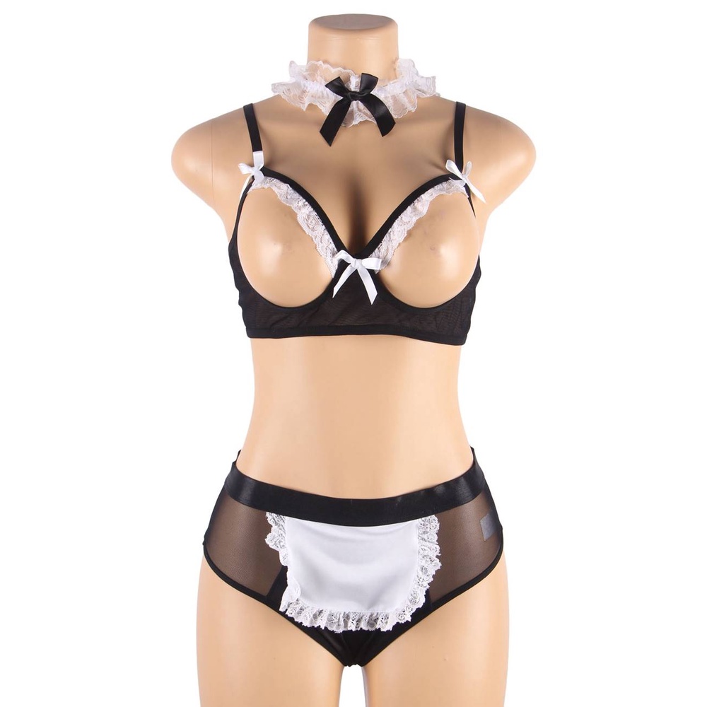 Jual Lingerie Big Size Baju Tidur Sexy Jumbo Open Bra Plus Size Cosplay Maid Bra Set Shopee