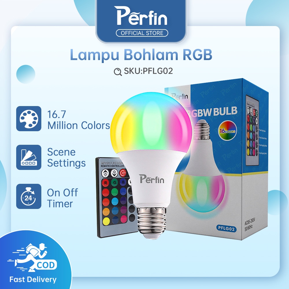 Jual Perfin PFLG02 Lampu Bohlam RGB Berubah Warna Dengan Remote Control ...