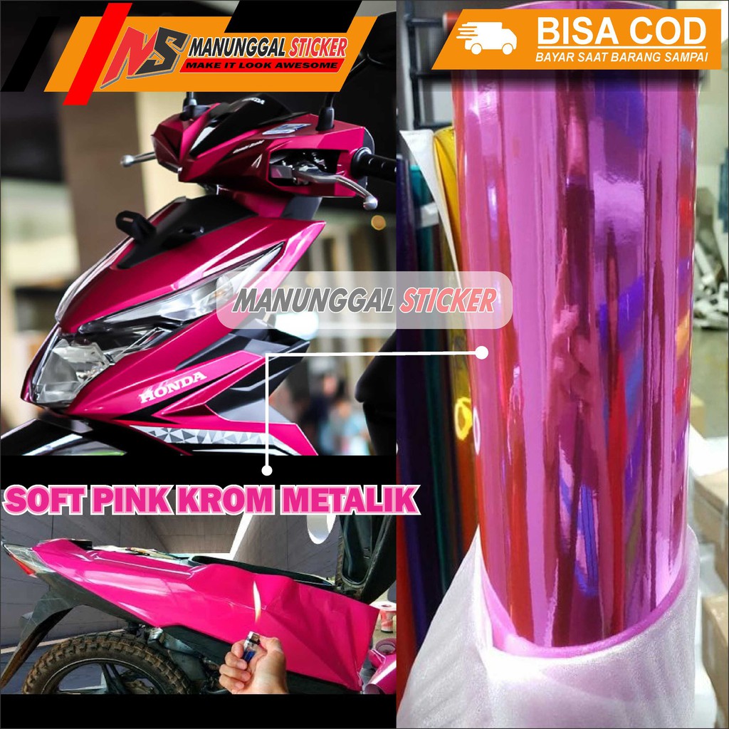 Jual Stiker Skotlet Metalik Krom Warna Soft Pink Untuk Body Motor Shopee Indonesia