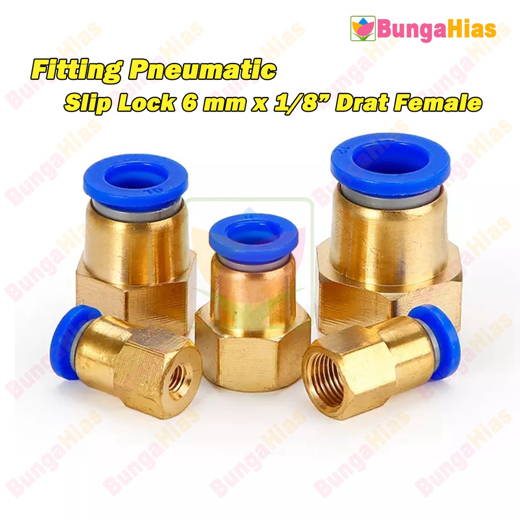 Jual Fitting Pneumatic 6 mm x 1/8 Female Drat Slip Lock Konektor Lurus