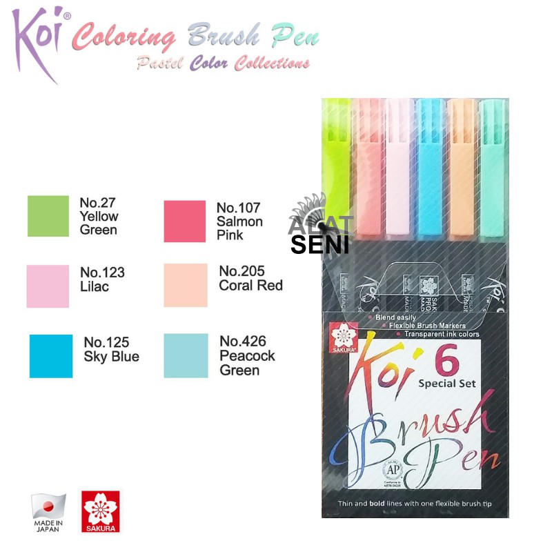Jual Sakura Koi Coloring Brush Pen Pastel Collection Set 6 Warna (XBR ...