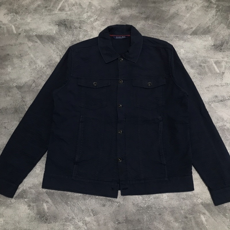 Jual jacket zara basic / jaket trucker polos navy pria wanita | Shopee ...