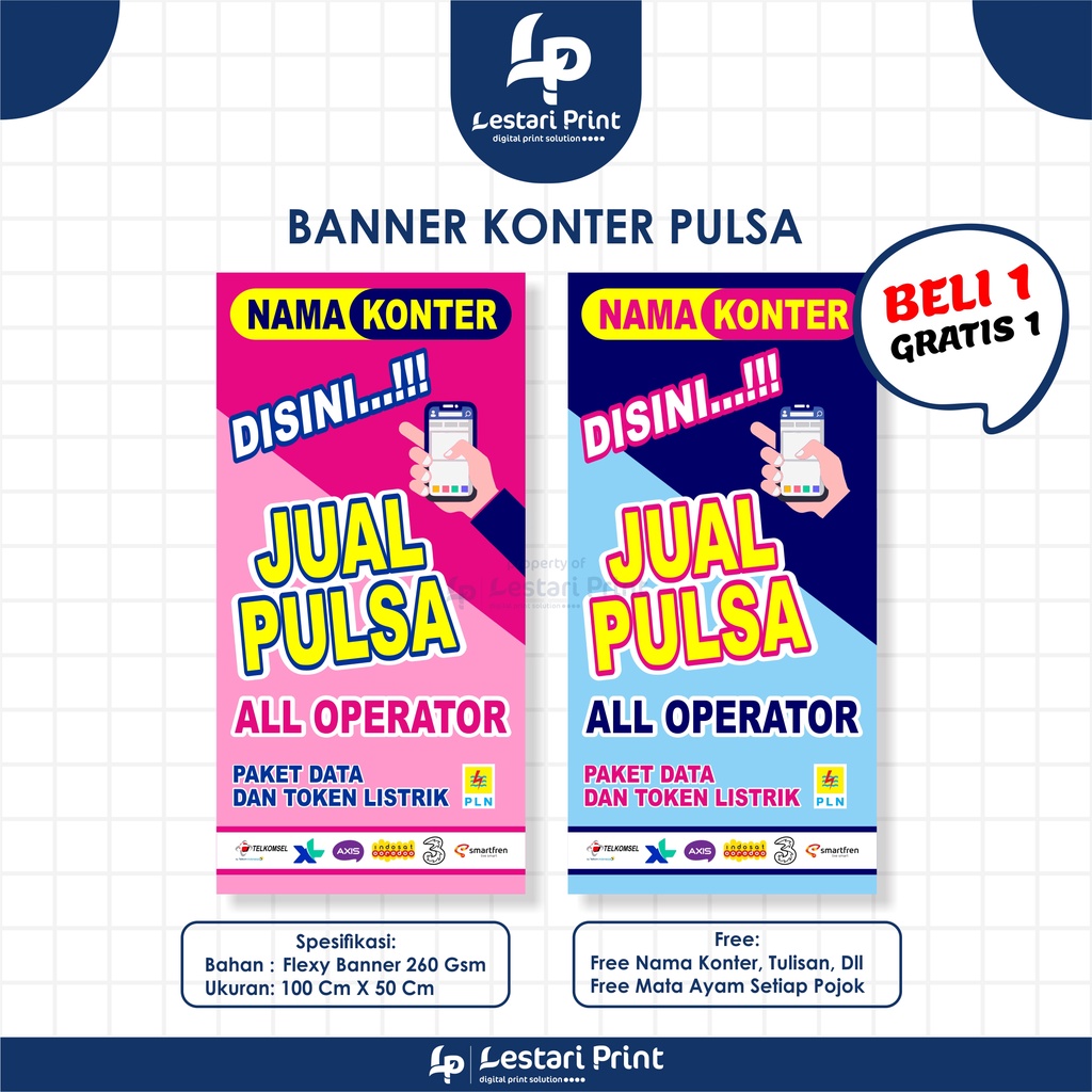 Jual Banner Spanduk Konter Pulsa Custom 100cm X 50cm Beli 1 Gratis 1 Lestariprint 