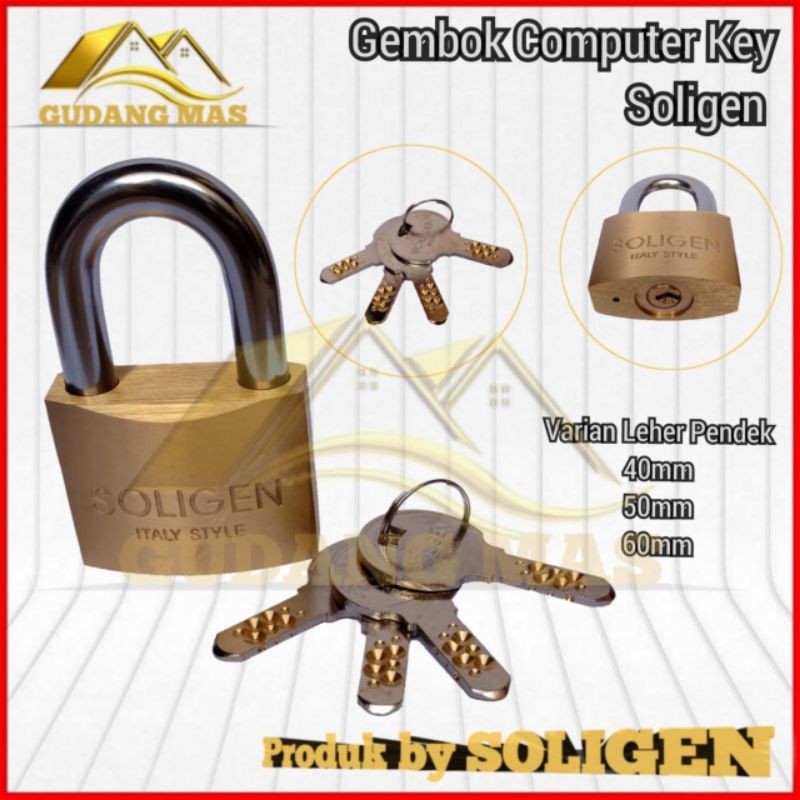 Jual Soligen Gembok Computer Key Pendek Gembok Pagar Kuningan