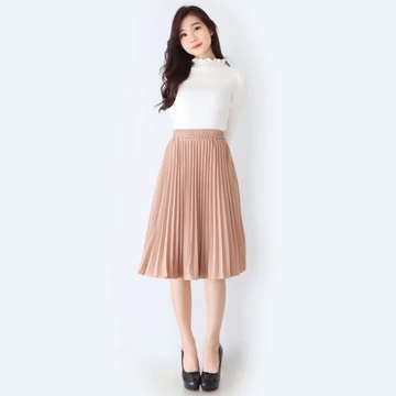 Rok Plisket Wanita Selutut Bahan Hyget Lentur