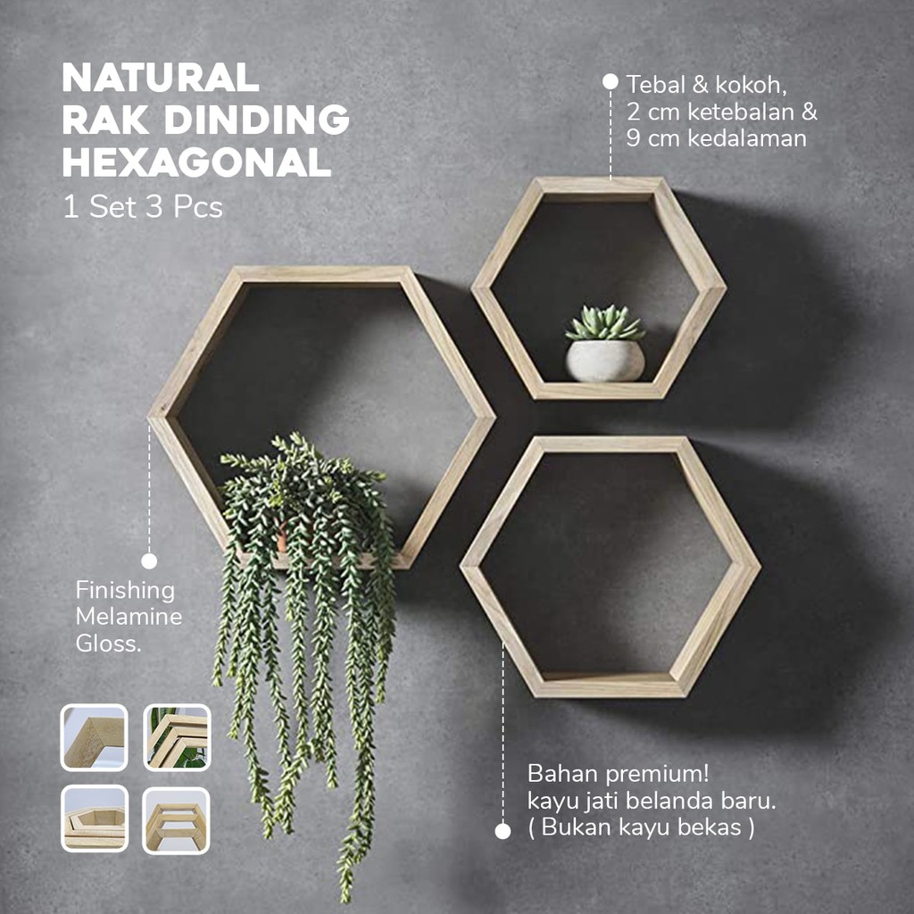 Jual Rak Kayu Hexagonal Segi Enam Dekorasi Dinding Minimalis Shopee Indonesia 1360