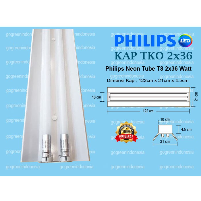Jual Kap Lampu Tube type TKO 2x36 + 2pcs lampu | Shopee Indonesia