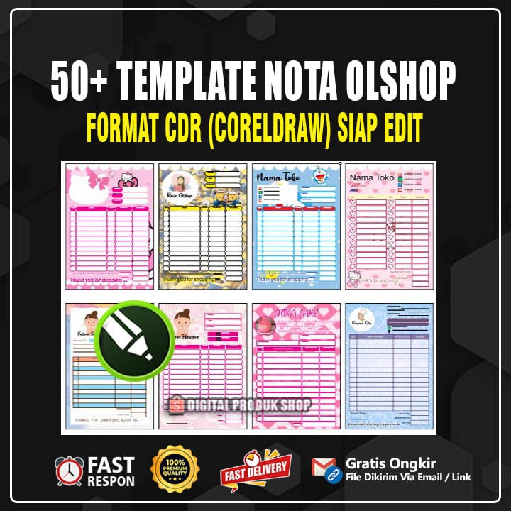 Jual 50 Template Desain Nota Olshop Kekinian Format Cdr Siap Edit