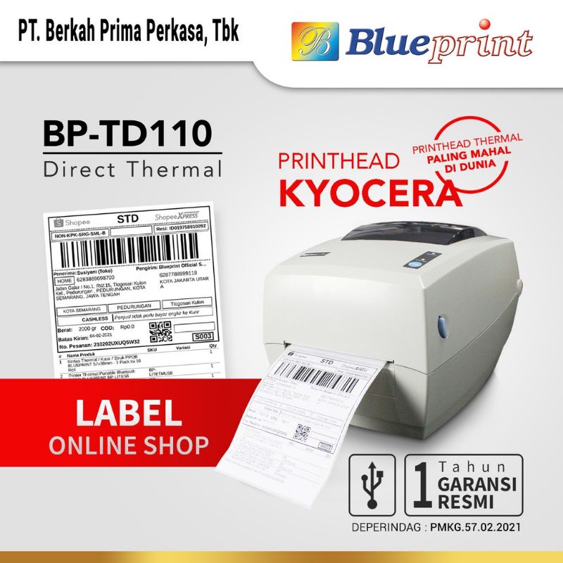 Jual Printer Barcode Thermal Printer Label Resi A6 BLUEPRINT BP-TD110 ...
