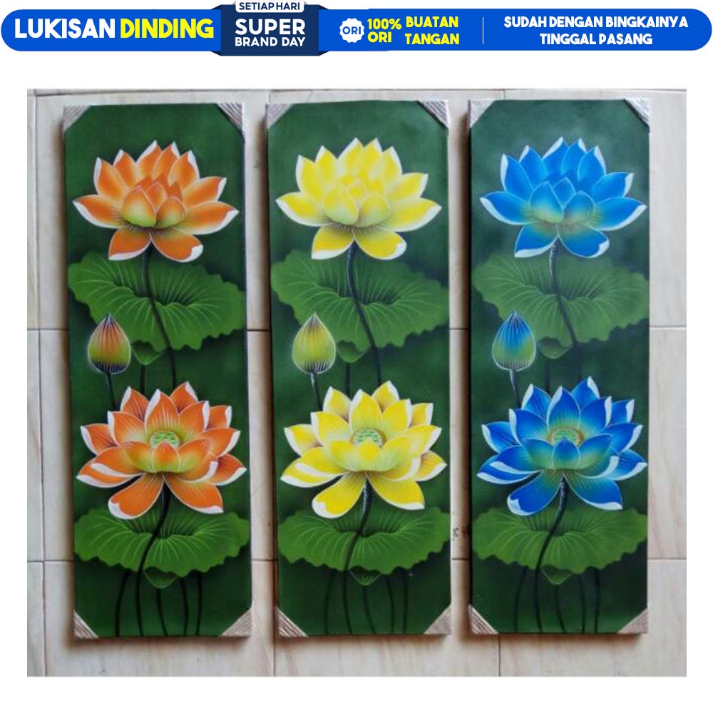 Jual Lukisan Panel Bunga Teratai Colour Lukisan Dinding Ruang Tamu