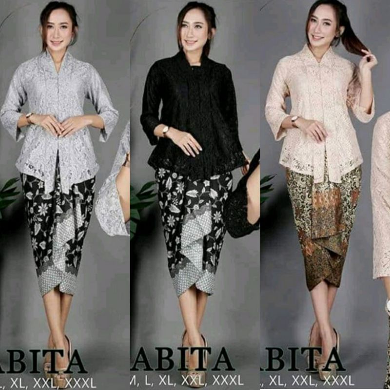 Jual Stelan Kebaya Brukat Floy Rok Lilit Kebaya Lengan Pendek