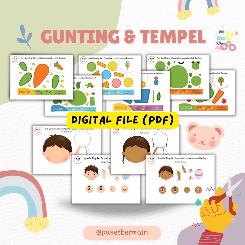 Jual PDF 22 Lembar Printable Aktivitas Gunting Dan Tempel - Worksheet ...