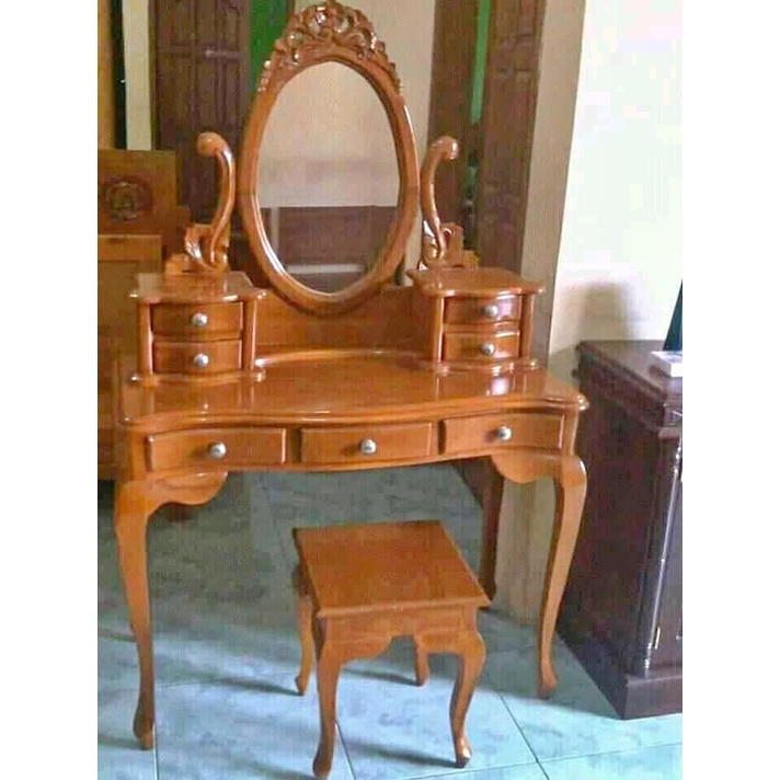 Jual Meja Rias Kayu Jati Kartini Lengkung Tolet Kamar Tidur Shopee