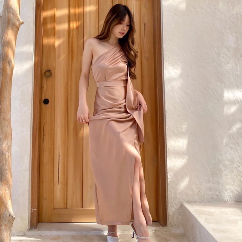 Jual EDELINE SET SATIN DRESS KOREA PROM NIGHT GOWN MAXI DRESS