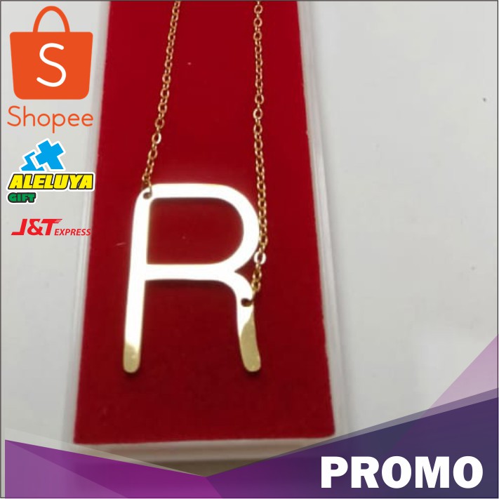 Jual Kalung Titanium Huruf Besar/ Kalung inisial R Silver Ready ...