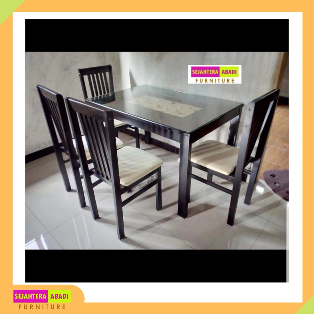Jual Meja Makan Kayu / Dining Set kaca+Kerang 4 Kursi omega [HOT SALE ...
