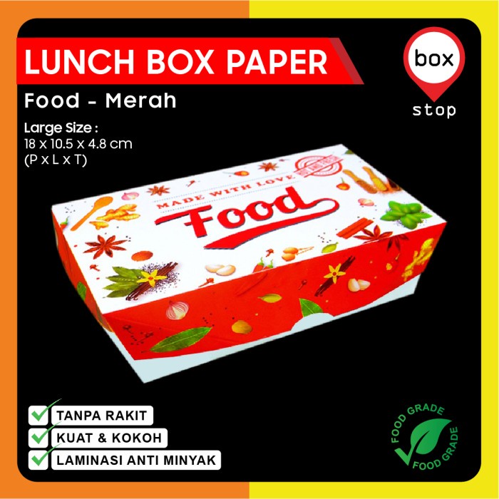 Jual Lunch Box Paper FOOD - VARIASI WARNA | (L) LARGE ( 50 pc ...