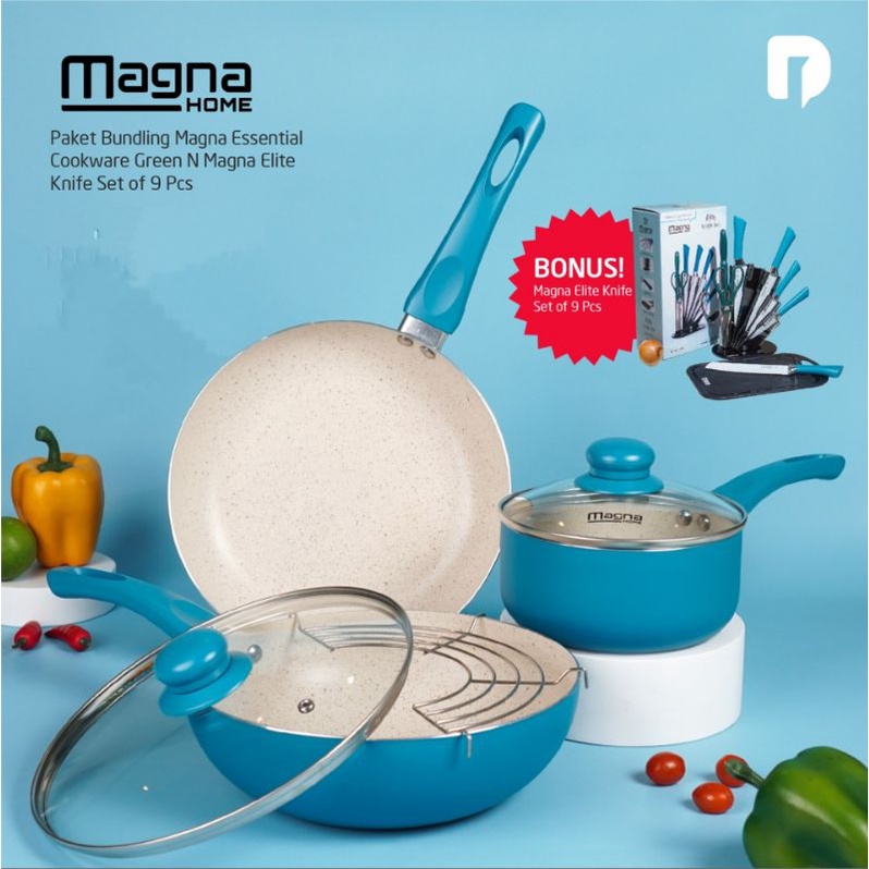 Jual Magna Cookware Set Biru (Free set pisau) | Shopee Indonesia